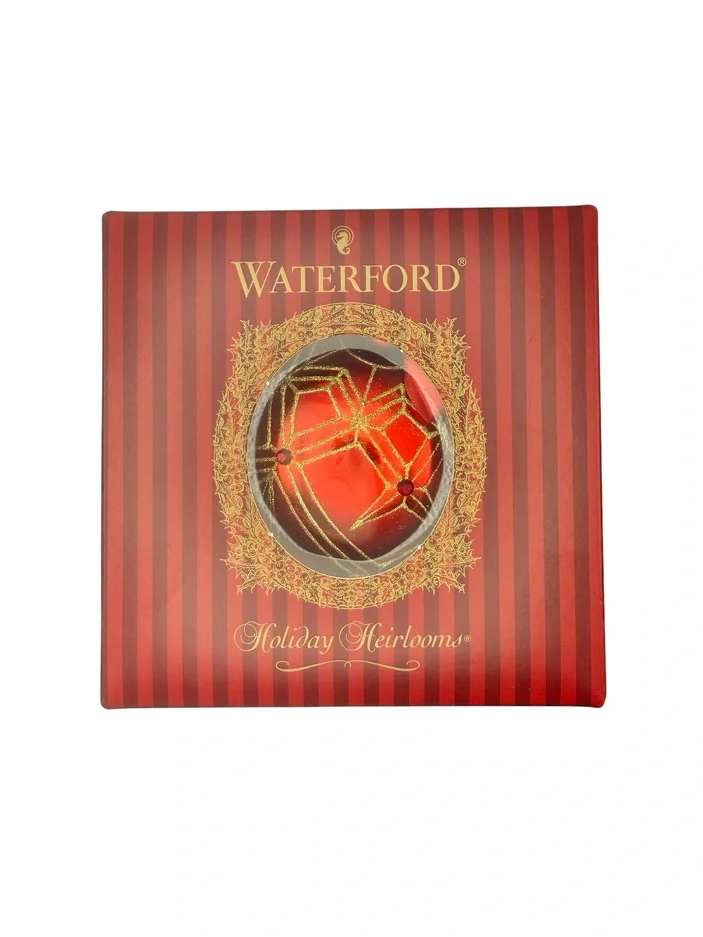 Waterford Crystal Holiday Heirloom Ashbourne Red Velvet Ball 4” 2006 Red Gold